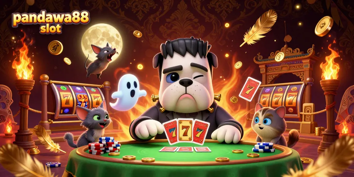 Playing pandawa88 slot vividly depicted with a monster dealer, immersive game elements, and vibrant casino atmosphere.